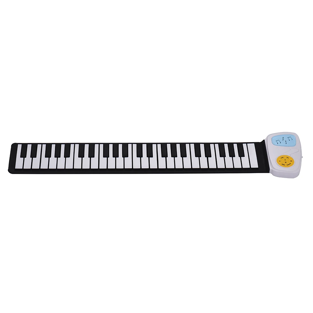 Portable 49-Key Silicon Electronic Keyboard Roll-Up Piano Built-in Speaker With Cartoon Sticker for Children Kids