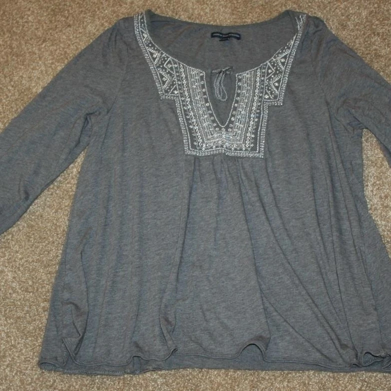 AMERICAN EAGLE Medium Gray Blouse Shirt Top 3/4 Slv Chest: 45 Womens (3)