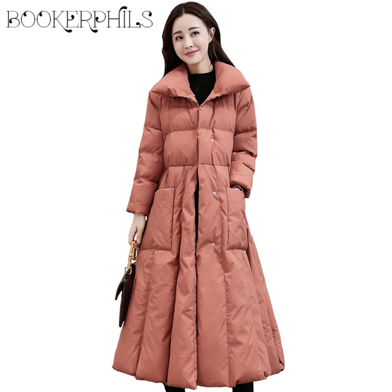 Fashion Autumn winter coat women Outwear Big Pocket 2018 Long Slim Thick Cotton A-Line Female Jacket Winter Parkas With Belt