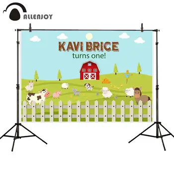 

Allenjoy farm theme photography backdrop red barn animal birthday party background kid illustration photocall photobooth props