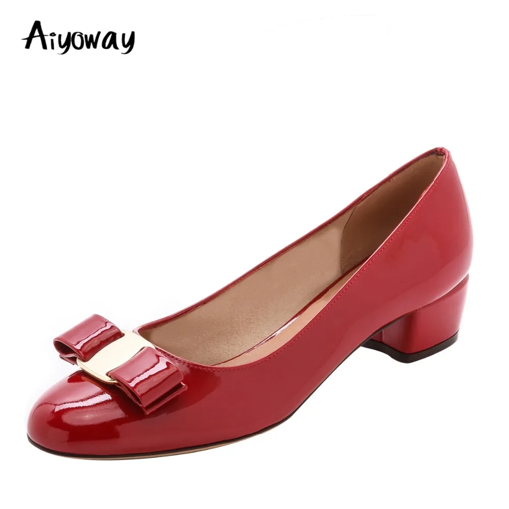 

Aiyoway Elegant Women Shoes Ladies Round Toe Middle Heel Pumps Bow knot Autumn Spring Party Dress Office Work Shoes Slip-On
