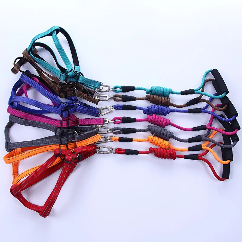 

100pcs Hot selling Durable high quality nylon Leash Training Harness Pet Traction Rope Round Adjustable Dog P Slip Lead collar