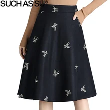 Такие как SU новые модные шерстяные юбки с вышивкой бабочки женские черные темно-синие плиссированные юбки S-3XL женские юбки средней длины