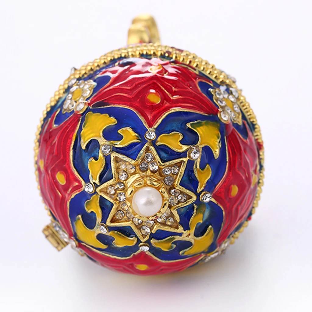 Red Enamel Faberge Easter Egg Jewelry Box Wedding Ring Storage Container