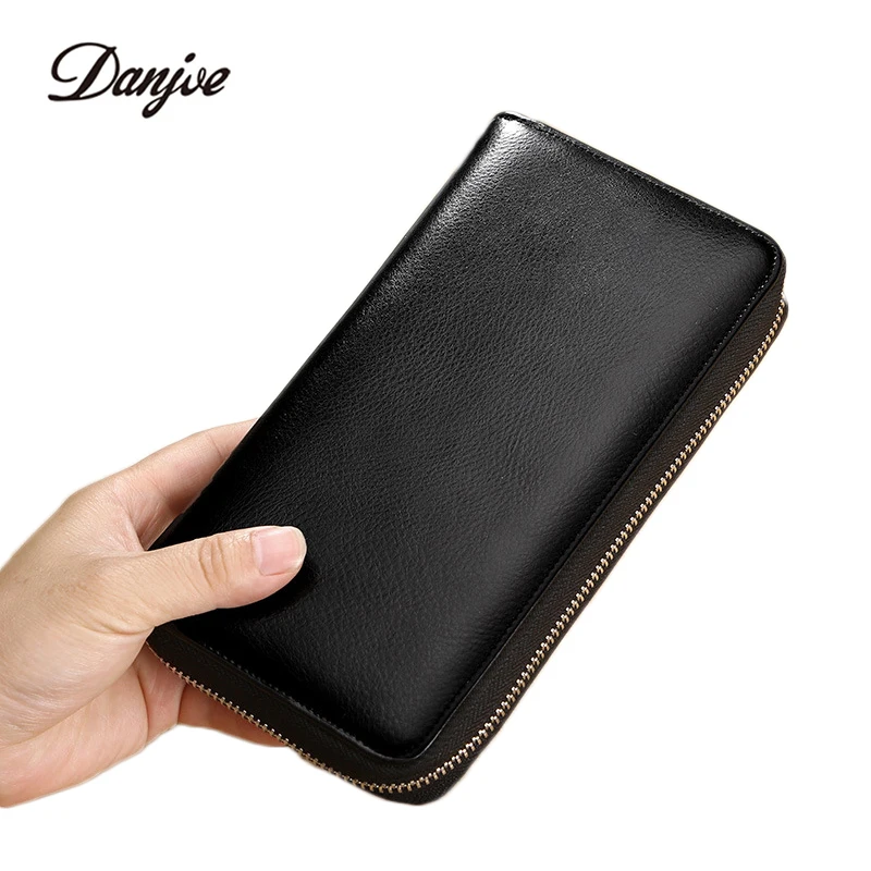 

DANJUE Genuine Cow Leather Women Wallet Standard Men Long Wallet Passport RFID Multi Card Function Lady Large Card Bag Purse