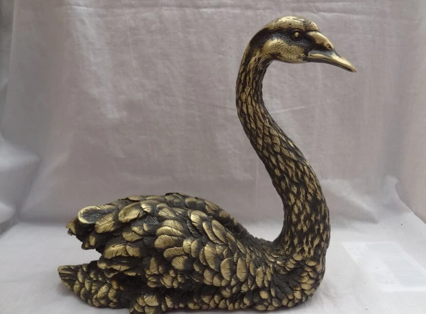 

S2737 12" Chinese Bronze Animals Swan Pond Goose Cottage Wildlife Goosey Cygnus Statue D0317
