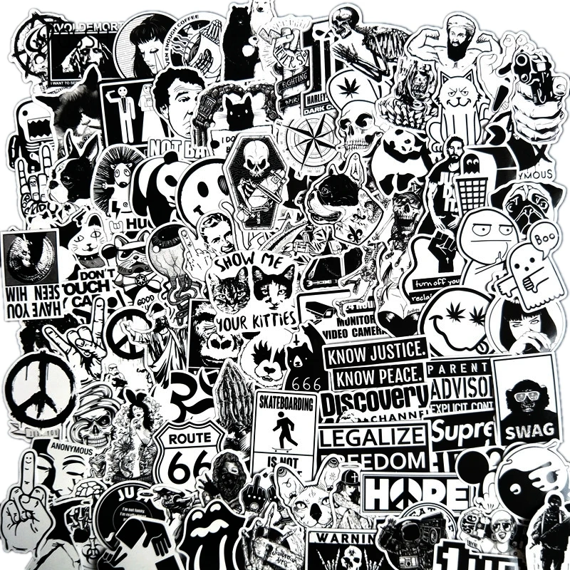 100 قطع الأسود والأبيض بارد ملصقات diy لل تزلج الجليد الثلاجة لعبة تصميم ديكور المنزل ملصقات الهاتف المحمول الأمتعة