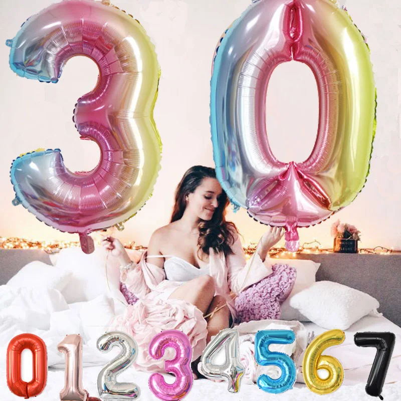 

30/40inch Number Balloons 0-9 Digit air Ballon Pink Black Anniversary 21 40 Birthday Party Decoration Adult Kids Digital Balloo