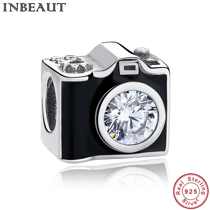 

INBEAUT Fashion Jewelry Making 925 Sterling Silver Shine White Cubic Zirconia Paved Black Camera Charm fit Pandora Bracelet Gift