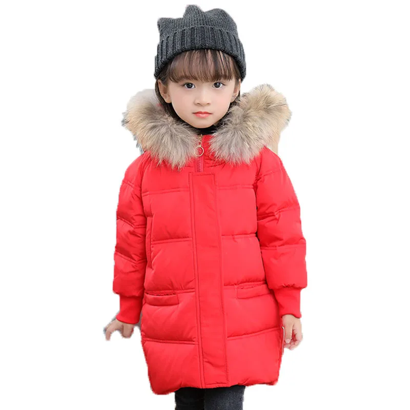 

2018 Winter Children Jackets Girls Long Down Coats Kids Warm 80% White Duck Down Outerwear Real Fur Collar Overcoat Parkas E244