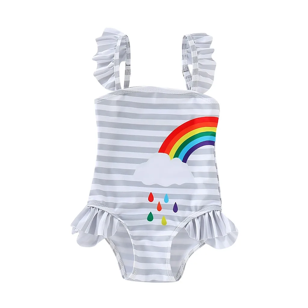 

TELOTUNY Baby Swimsuit Polyester 2019 Fahsion Children Kids Girl Bikini Beach Summer Strip Swimsuit Rainbow Print Swimwear MARC8