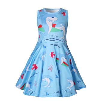 

2019 girls dress shark printed sleeveless dress children clothing summer princess dress 1249