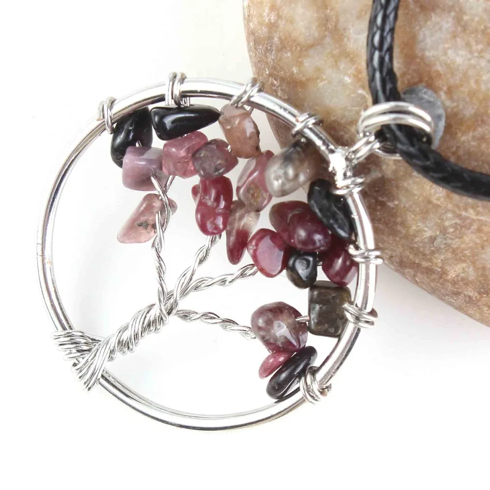 Natural Gnergy Gemstone~ Silver Plated Wire Wrapped Tree Of Life Healing Crystal Quartz Purple Amethysts Round Chakra Reiki Stone Pendant Necklace 12 AA00409005906a