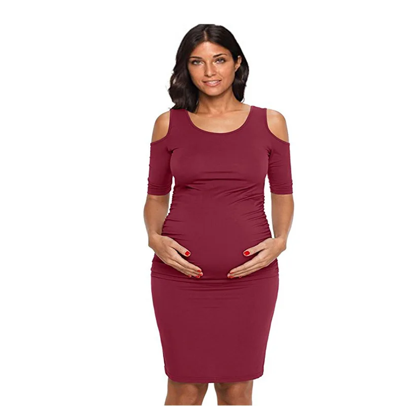 2018 New Summer Maternity Clothes Pregnancy Dress Sexy Off Shoulder Maternity Pregnant Dresses For Women Casual Solid Dress S-XL (2)
