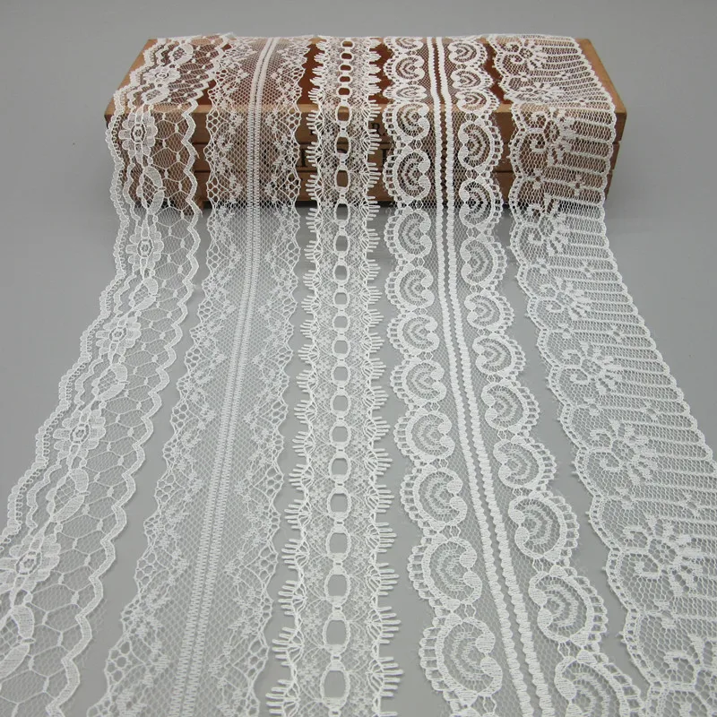 

Beautiful 10 Yards White Lace Ribbon Wide Embroidered Ribbon lace trimmings for sewing accessories Wedding Clothing Lace Fabric