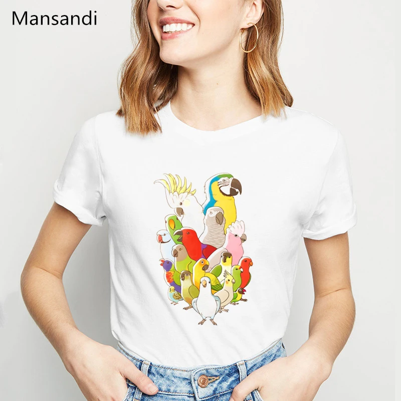 

Cockatiel family bird Print T shirt women Summer tops Funny tshirt femme harajuku Kawaii shirt female tumble tops tee t-shirt
