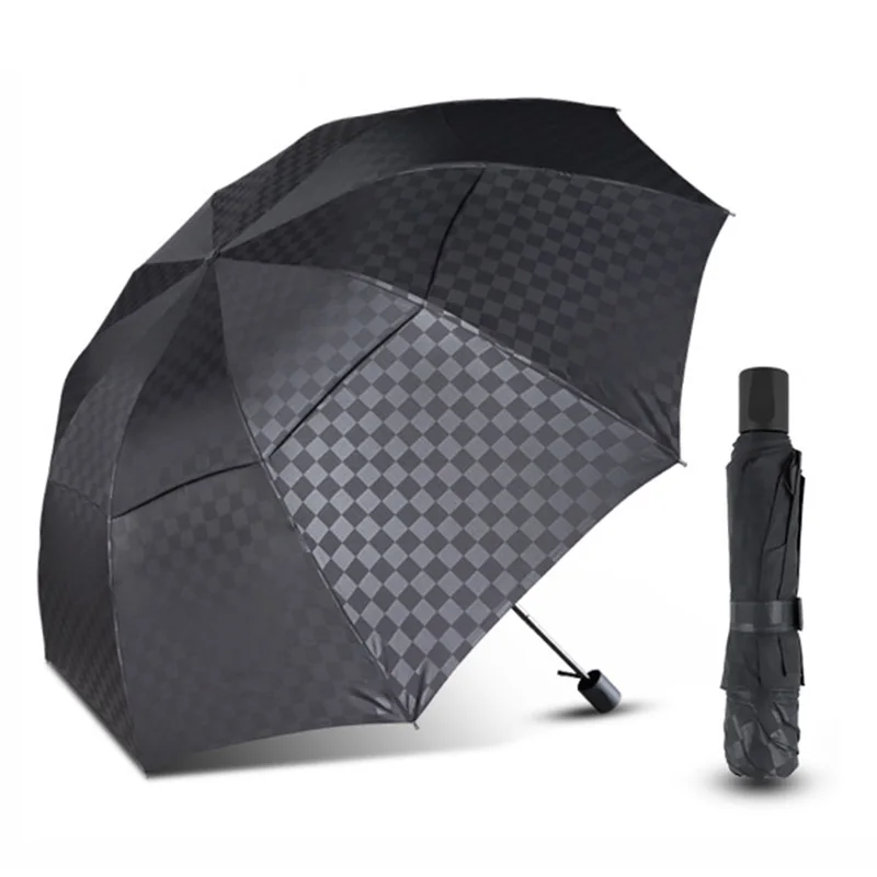 120 см двойной ручной большой зонтик, женский ветрозащитный сетчатый 4 складной деловой мужской зонтик, большой семейный дорожный зонтик Paraguas - Цвет: Black