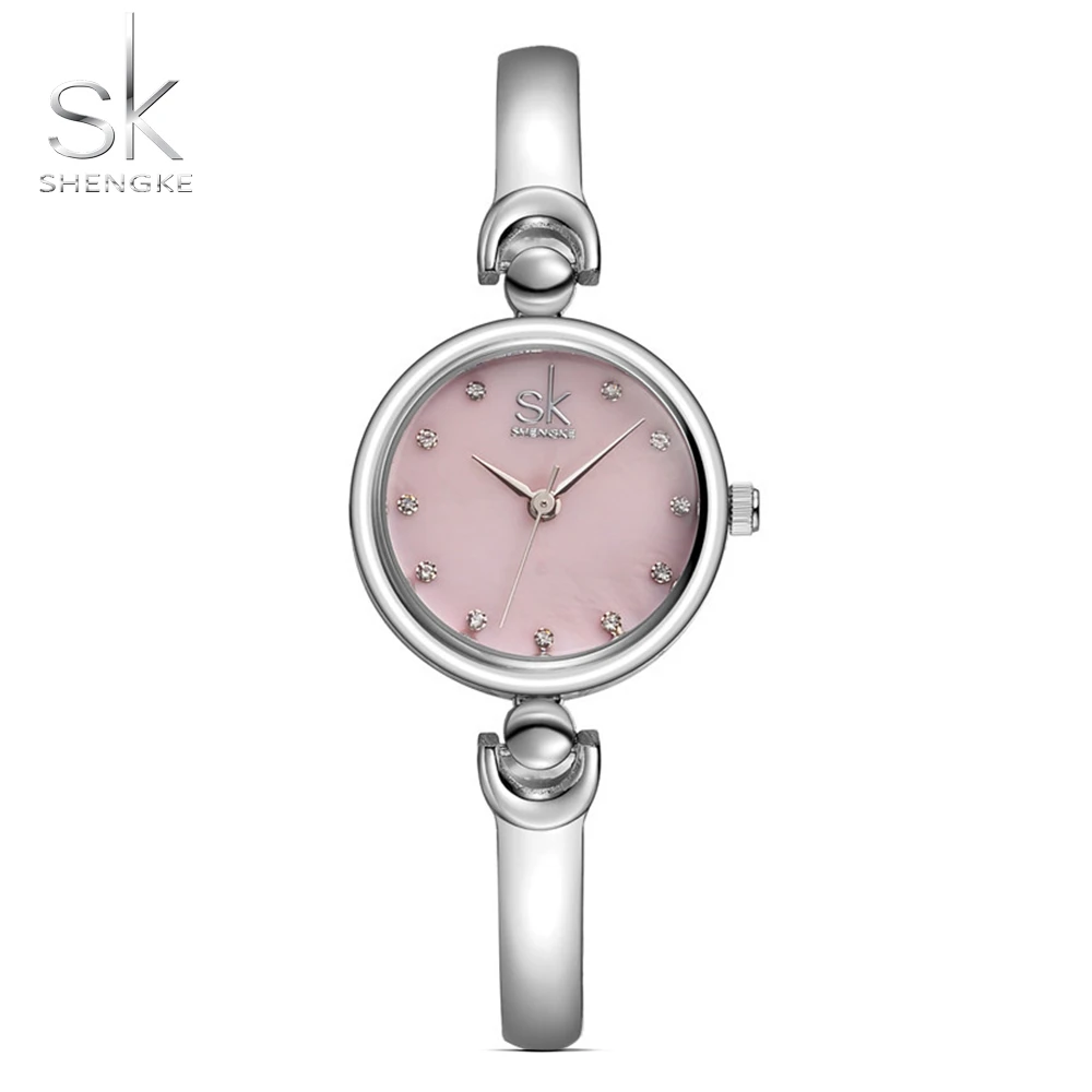 SHENGKE Reloj Mujer, модный браслет, наручные часы, тонкий скелет, ремешок, бриллиантовый циферблат, кварцевые часы для девушек, женские часы - Цвет: pink 03