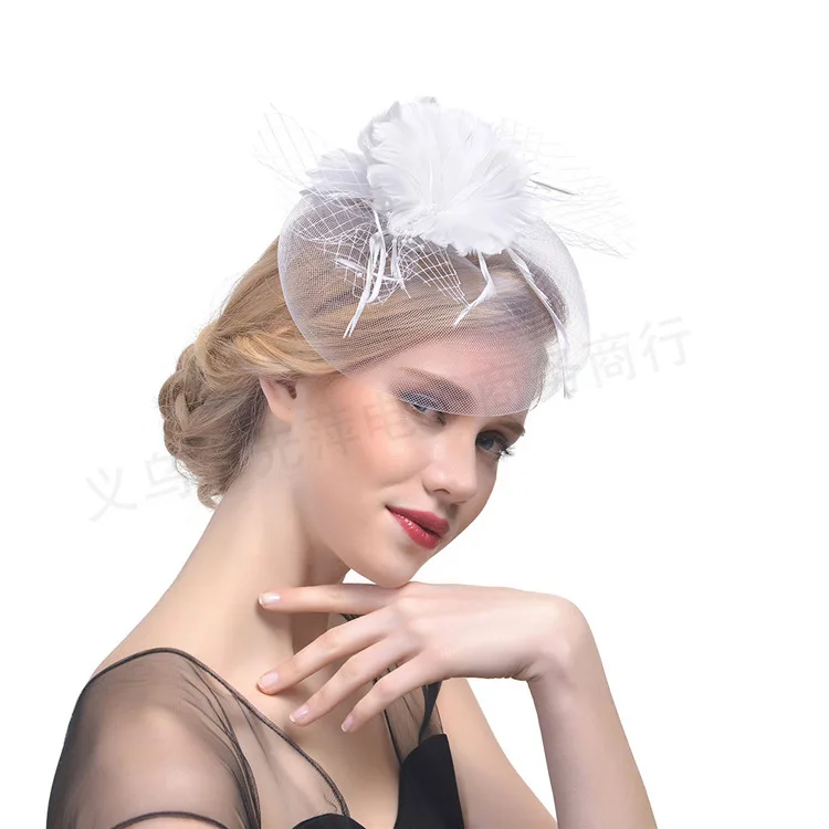 Свадебные шляпы с перьями, белые, красные, черные, клетка, Свадебные шляпы, вуаль для невесты, Фата для лица, жемчужные шляпки для невесты