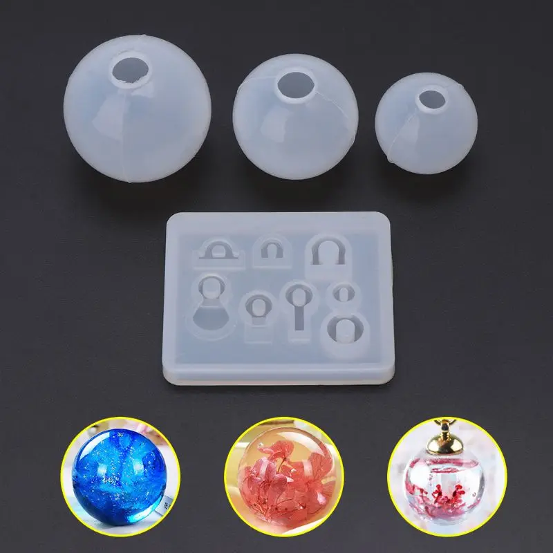 4 Pcs/set Spherical Crystal Epoxy Silicone Mold DIY Handmade Jewelry Pendant Resin Molds Making Crafts Tool Set