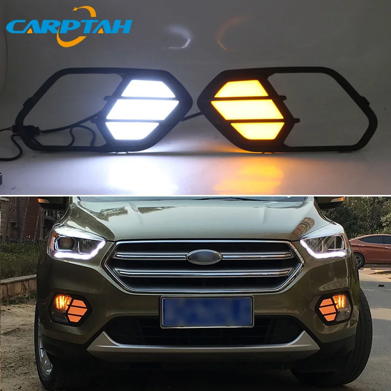 

LED Daytime Running Light For Ford Escape Kuga 2016 - 2019 Waterproof 12V Yellow Turn Signal Indicator Light Bumper Lamp LED DRL