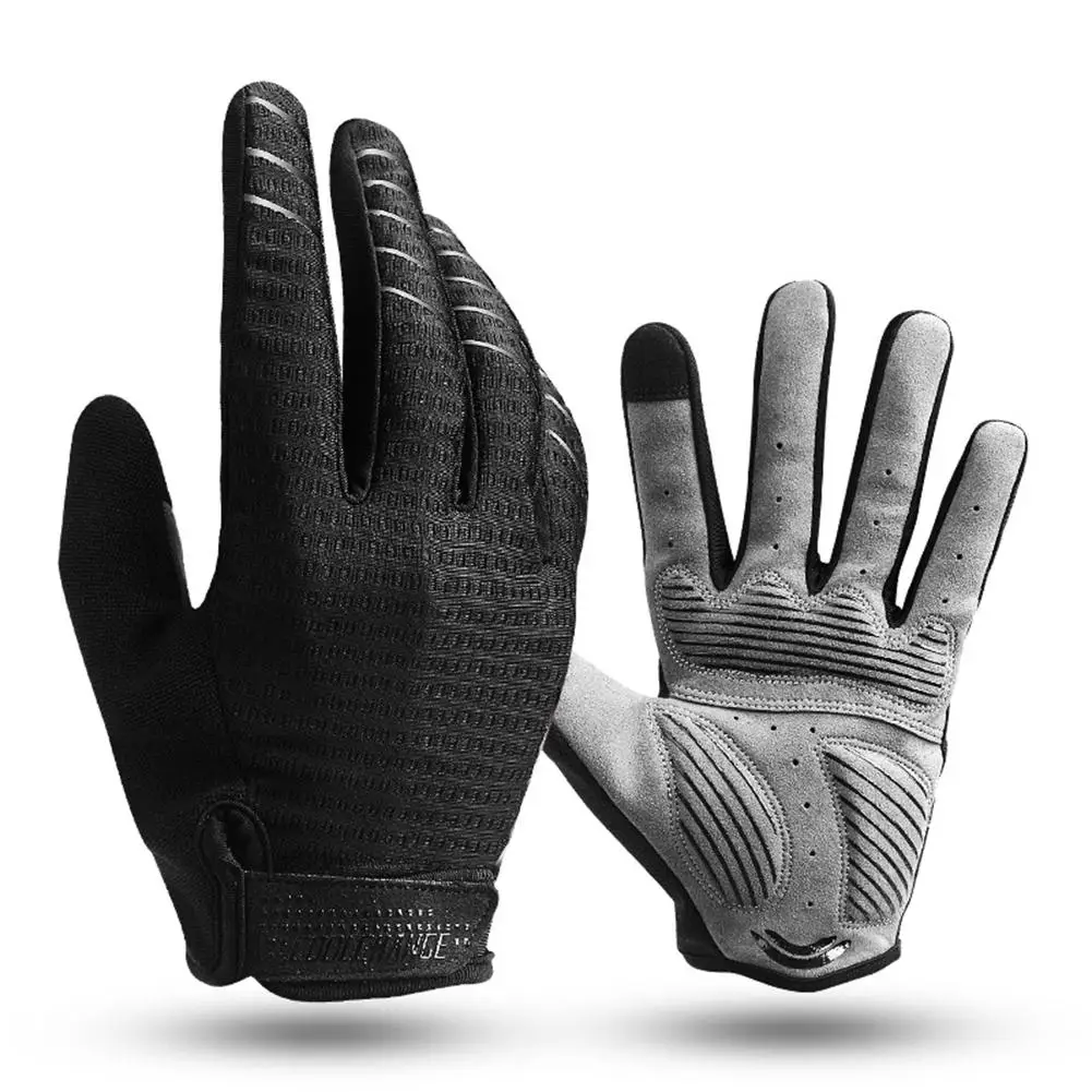 New Full Finger Exercise Man Woman Bicycle Gloves Shockproof Touch Screen Sponge Bicycle Long Finger Gloves - Цвет: Black