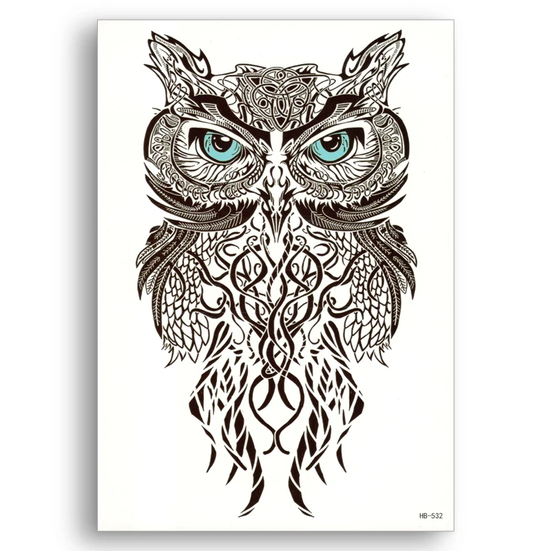 033 50 De Réductionfaux Tatouage Temporaire Transfert Deau Noir Oiseau Yeux Bleus Hibou Autocollants Femmes Hommes Sexy Cool Beauté Corps Art En