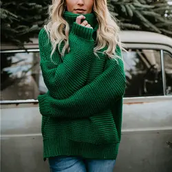 Грубый пуловер для женщин джемпер свитер с высоким воротом женский джемпер женский теплый толстый зимний кабель вязаный свитер большого