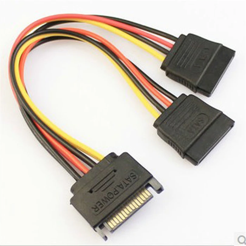 15Pin SATA мужской вход в 2 женских выхода Мощность HDD разветвитель соединительный