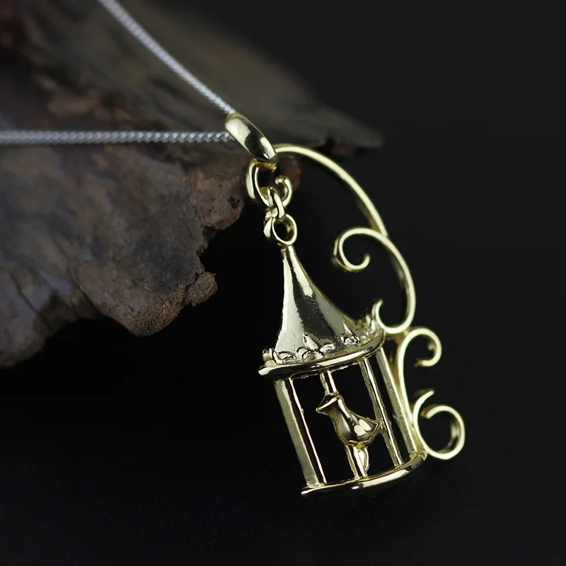 925 Sterling Silver jewelry Personalized creative design elegant bird cage pendant hand made silver jewelry