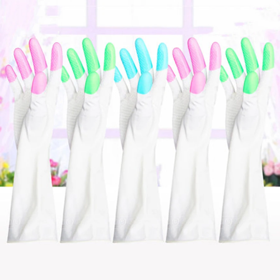 Kitchen Dish Washing Gloves Women Durable Latex Rubber Waterproof Glove