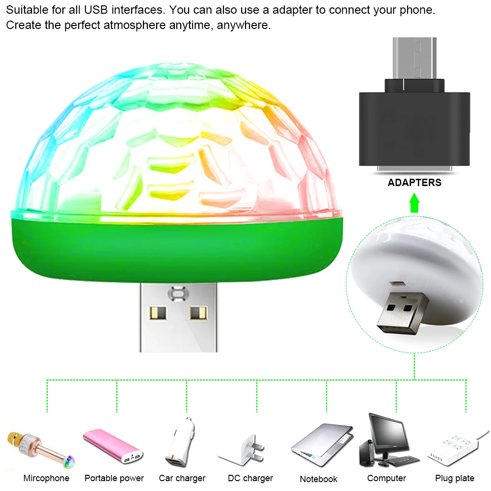 СВЕТОДИОДНЫЙ Автомобильный USB атмосферный свет DJ RGB Мини Красочный музыкальный звук лампа USB-C поверхность телефона для фестиваля вечерние караоке z25