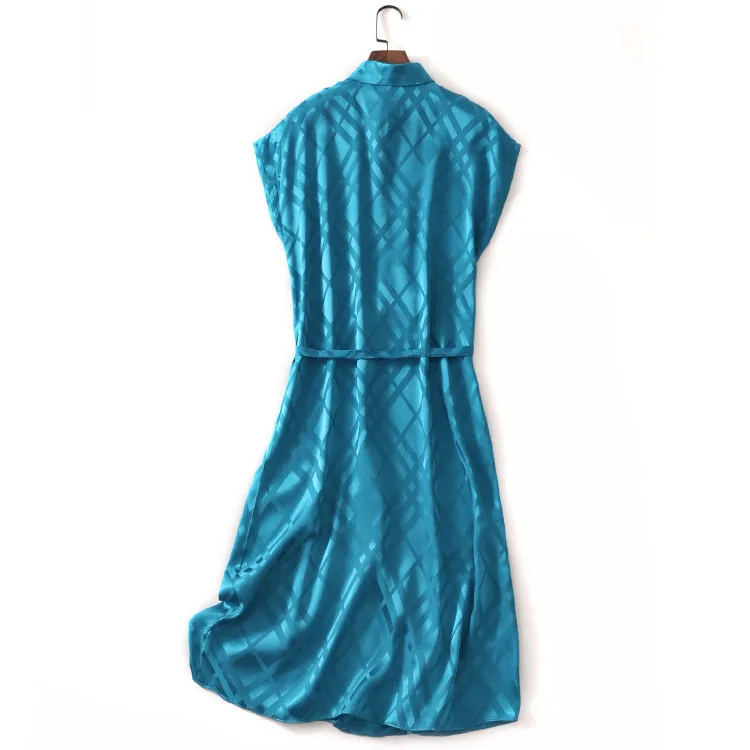 Женское Летнее шелковое платье, винтажное синее платье из натурального шелка, элегантное Полосатое платье, повседневное праздничное длинное платье-рубашка из натурального шелка
