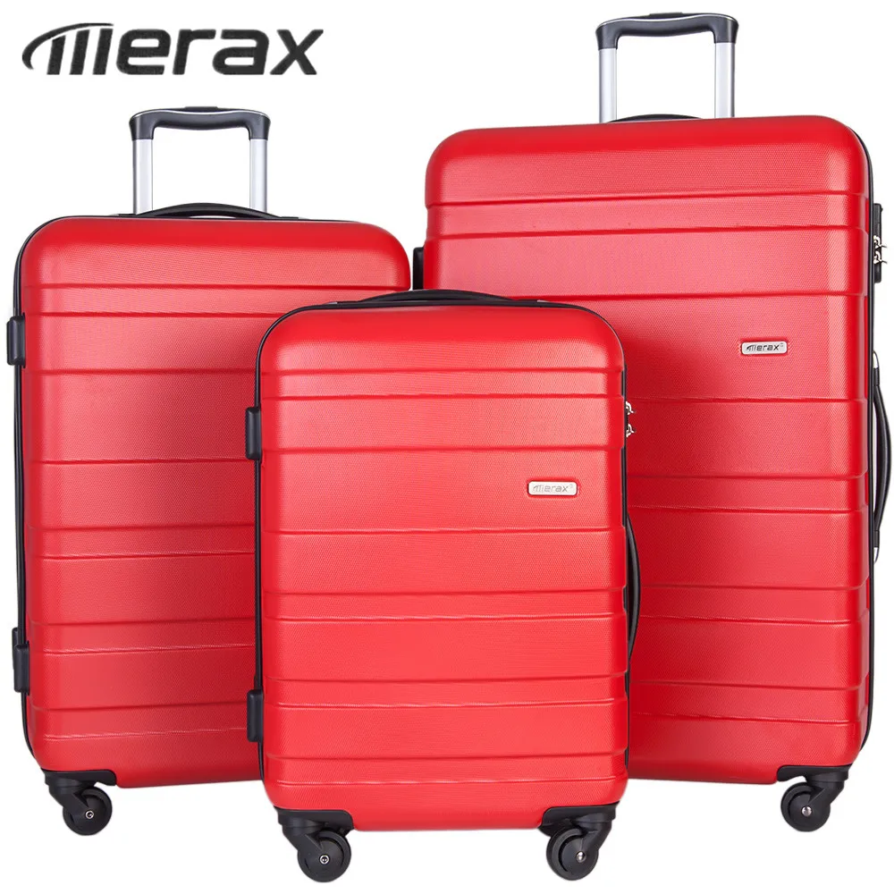 Merax Red Blue Luggage Sets 3pcs for Travelling Rolling Hardside Luggage Trolley Suitcase for