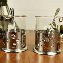 Лидер продаж, набор из прозрачного стекла и нержавеющей стали, 2 чашки с 2 ложками, кружки для питья, кофейная кружка, посуда для напитков, свадебный подарок