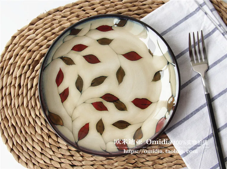 EECAMAIL творческая личность ретро японский стиль Бытовая Посуда печи подглазурная цветная листовая плоская тарелка Западная тарелка для стейка