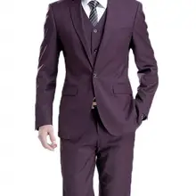 Костюмы для свадебной вечеринки, костюм фиолетового цвета на одной пуговице, пиджак с отворотом, мужской костюм, 3 предмета(пальто+ штаны+ жилет), высокое качество, официальный