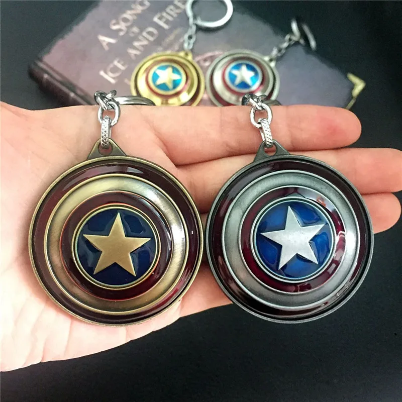 

The Avengers Captain America Keychain Superhero Star Shield Pendant Rotatabled Keyring Car Key Chain Accessories Key Chains