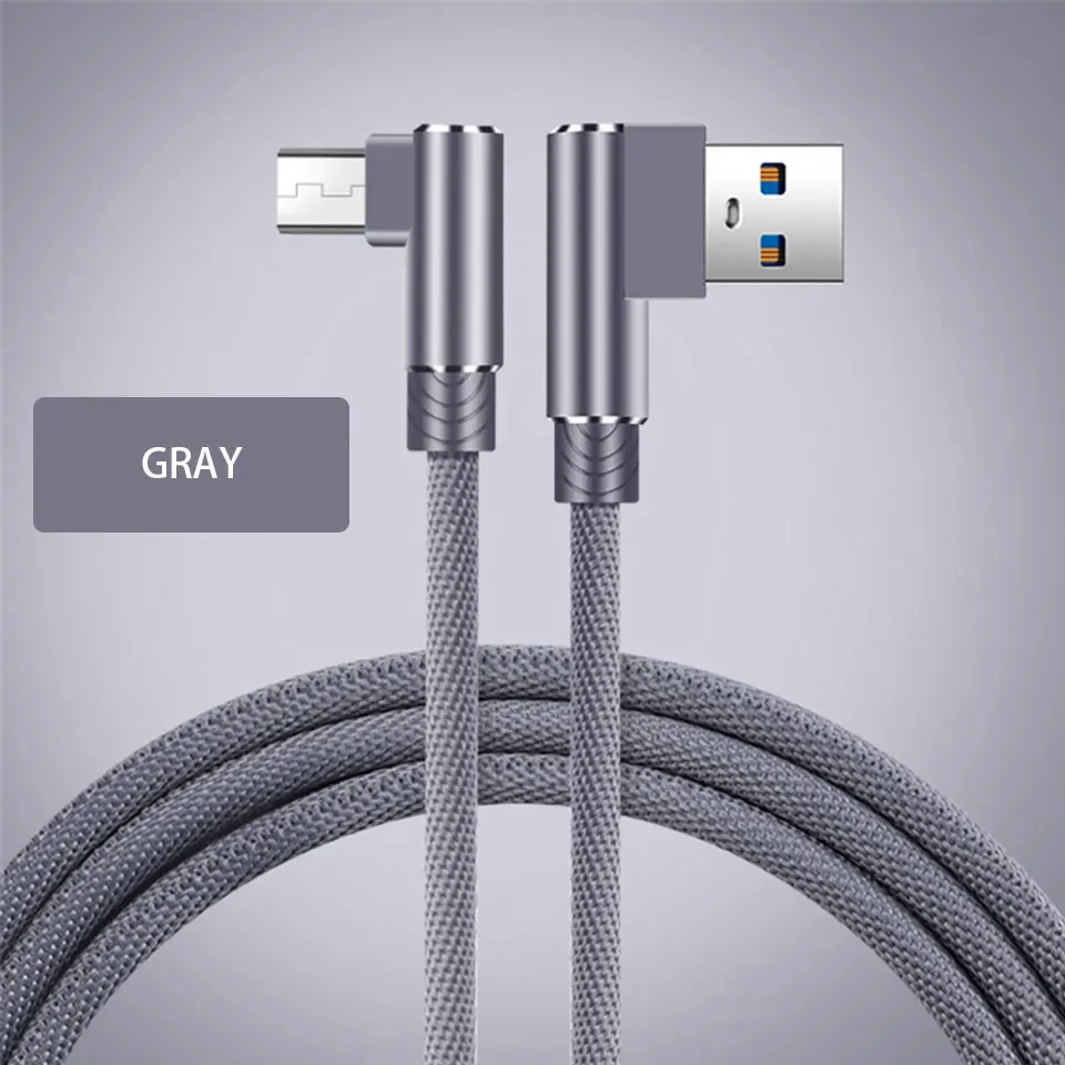 Micro USB кабель для быстрой зарядки 90 градусов локоть нейлоновая оплетка 1 м 2 м 3 м кабель для зарядки и передачи данных для samsung Xiaomi Redmi LG MicroUsb V8