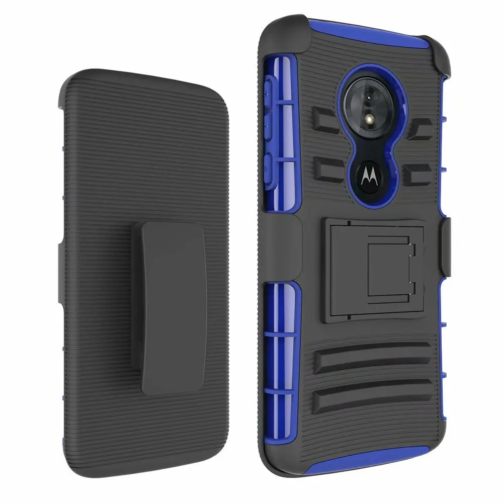 Для Motorola Moto G6 Play/G6Play чехол Гибридный сверхмощный 3 в 1 военный Камуфляжный жесткий ударопрочный Чехол Зажим для ремня Стенд чехол - Цвет: Синий