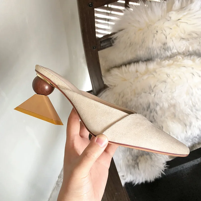 

Fashion Strange Heel 2019 Solid Color Woman Slides in Sexy Open toe retro Casual Shoes Size 34-40 party shoes