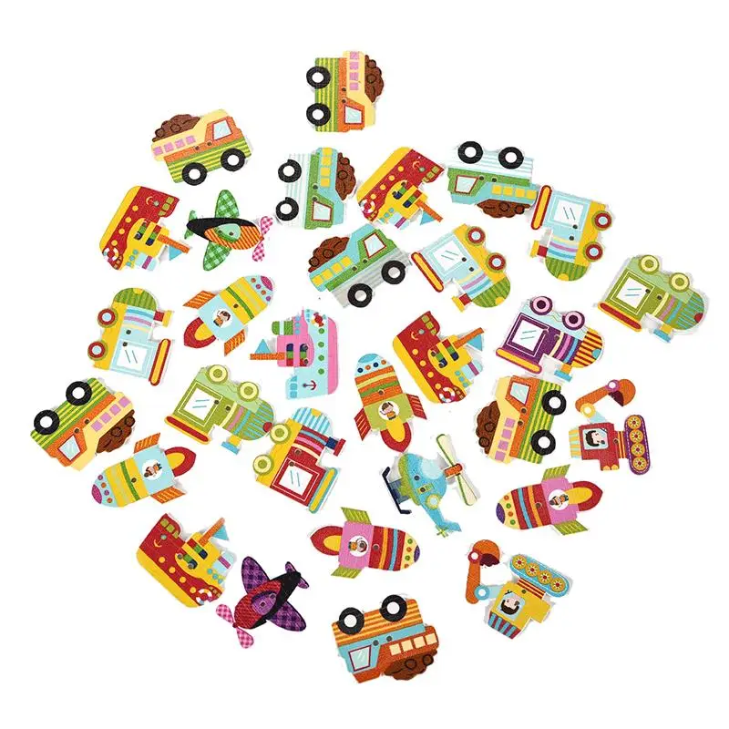 

50pcs/lot Vehicle Wooden Buttons Mixed Cartoon Painting 2 Holes Wooden Buttons Sewing Craft Scrapbooking DIY