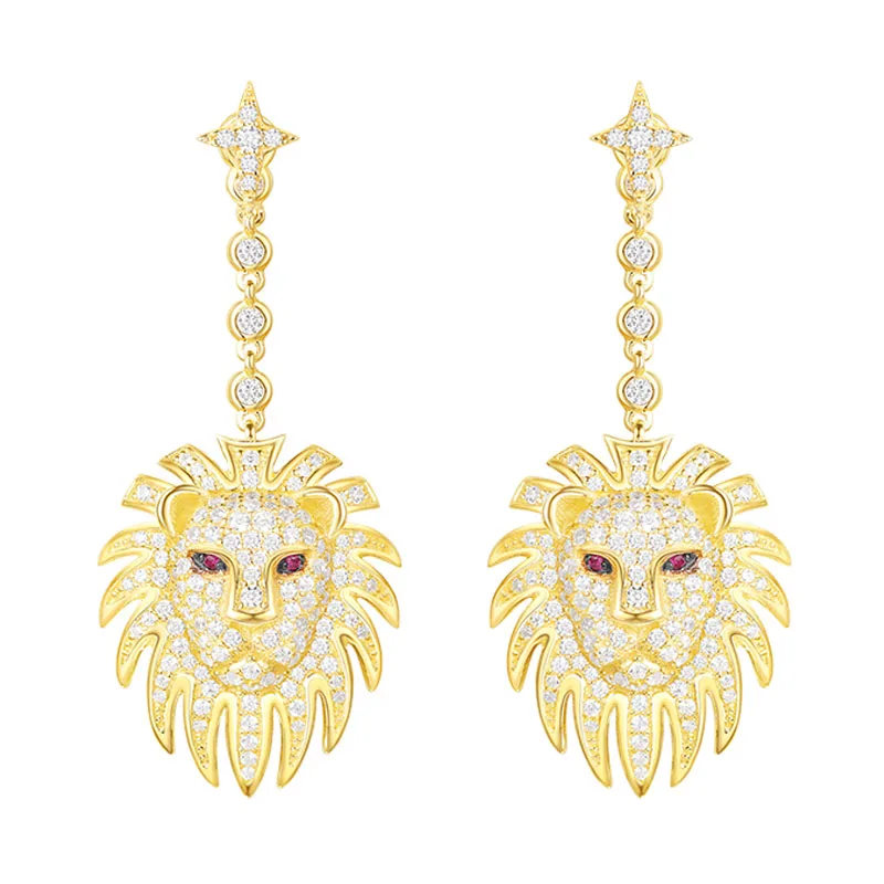 

SKA Brand Earrings For Women 925 Silver Fine Jewelry Lion AAA Zircon Red Eyes Fashion Women Drop Earrings AE10605XKRY