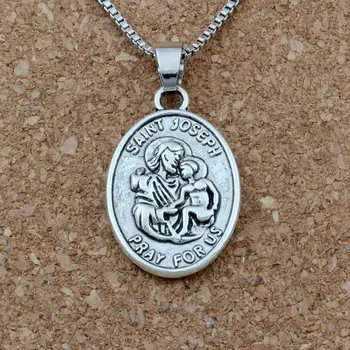 

20pcs/lots "SAINT JOSEPH PRAY FOR US" Religion Zinc alloy Charms Pendant Necklaces Jewelry DIY 23.6 inches Chains