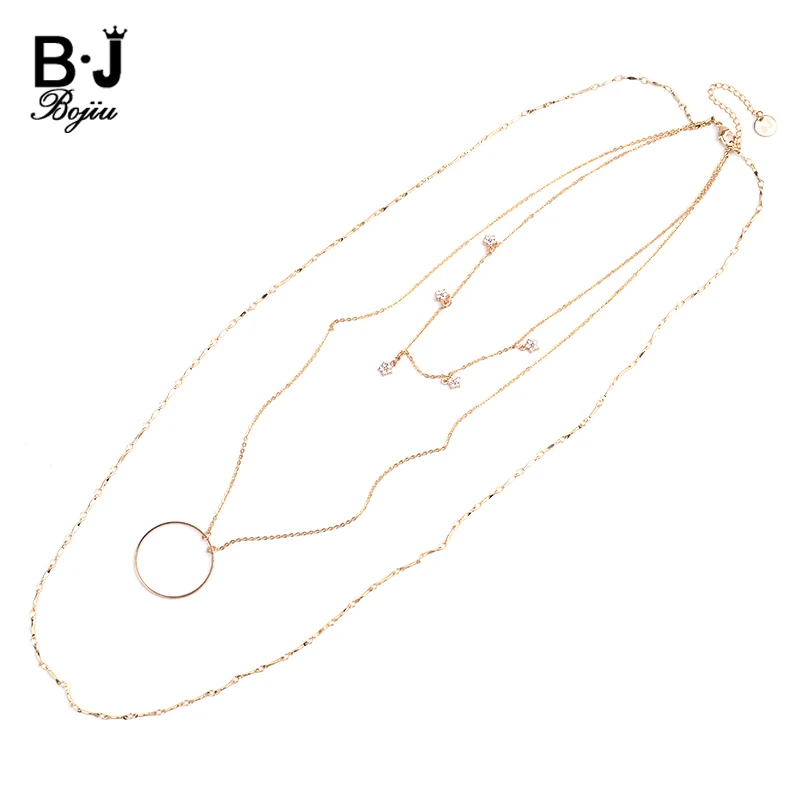 

BOJIU Multi Layers Long Gold-color Large Pendant Necklaces Women Hyperbole Metal Horn Moon Hoop Pendant Necklace Jewelry NKS223