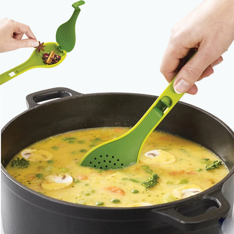 

Newest PP Seasoning Spice Tea Filter With Cover Kitchen Skimmer Soup Spice Strainer Colander Handle Cooking Tool Food-grade 1PC