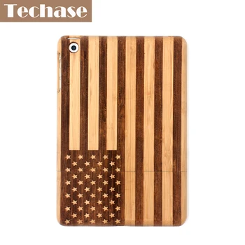 

Techase Bamboo Design Tablet Cases For iPad Mini 2 Case With American Flag Engraving Logo Pad Back Cover For iPad Mini 1 2 3