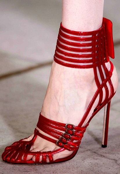 

Red Patent Leather High Heels Gladiator Sandals Women Ankle Buckle Strap Women Pumps Sexy Cut-Outs Stiletto Heels Women Shoes