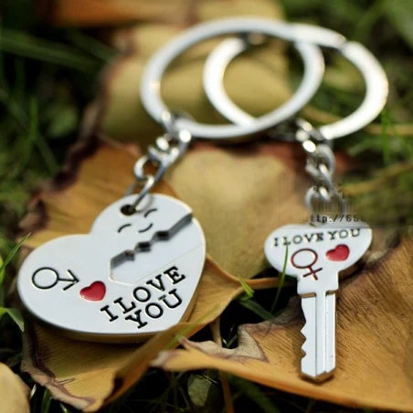 Silver Plated Couples My Heart Keychain 2