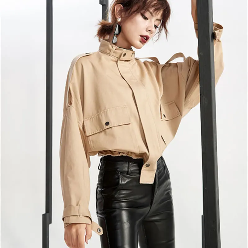 Femelle hg Lyh1210 De Madarin Manteau Couleur Mode Army Corée Lyh1210 Veste Complet Collier Automne Poche Unie Manches Femmes 2018 Green Arrivée khaki Nouvelle UwqIrUOx